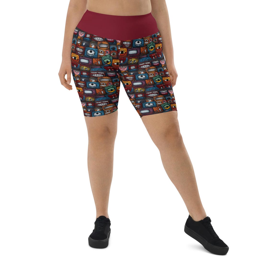Funny Street Graffiti Faces Printed Biker Shorts Women Yoga Workout funny-street-graffiti-faces-printed-biker-shorts-women-yoga-workout