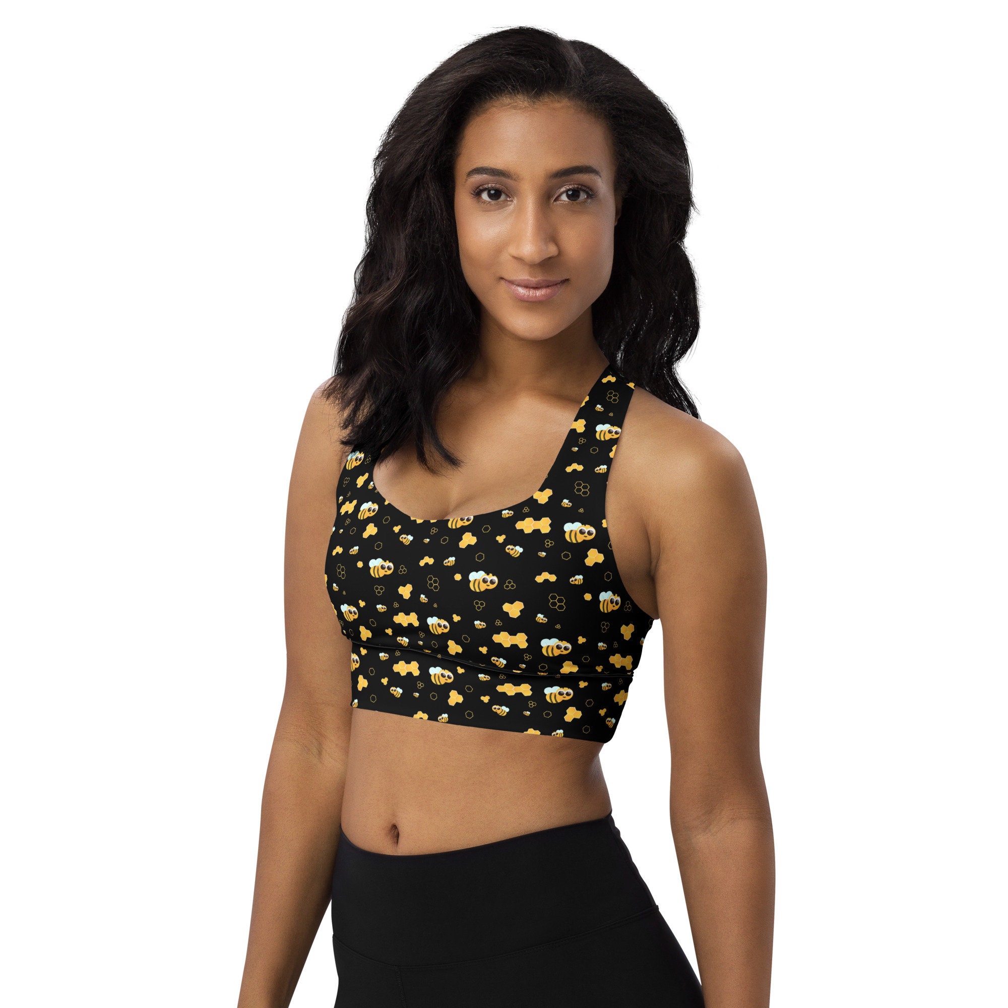 Bumblebees Print Sports Bra, Bees Pattern Sports Bra, Sexy Sports