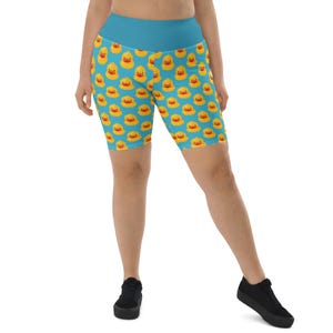 Rubber Ducky Printed Biker Shorts Women, Running Workout Shorts, All Over Print Sports Shorts, Comfy High Waist Biking Shorts, Plus Size