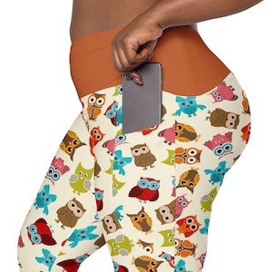 Owls Bird Print Leggings for Women, Stylish Workout Leggings, High Waist Yoga Pants, Soft Stretchy Gym Leggings, Owl Lover Gifts, Plus Size