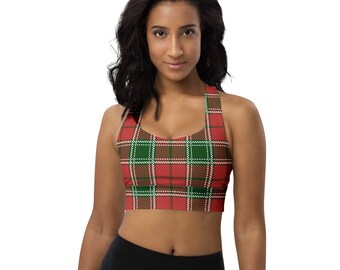 Christmas Plaid Women Bra, Colorful Sports Bra, Women Sports Bra, Wrapping Paper Printed Bra, Women Activewear, Fitness Bra, Christmas Gifts