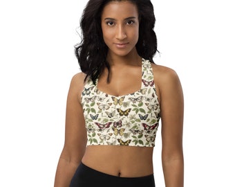 Butterflies Sports Bra, Insect Bugs Gym Bra, Women Activewear, Fitness Exercise Bra, All over Print Athletic Bra, Comfort Bra, Yoga Clothing