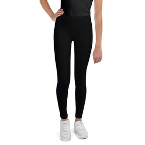 Solid Black Youth Leggings, Girls Workout Leggings, Plain Black Printed Leggings, Patterned Leggings, Casual Black Leggings, Youth Gifts