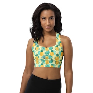 Pineapple Fruit Sports Bra, Food Printed Sports Bra, Women Sports Bra, Athletic Bra, Gym Workout Bra, Yoga Bra, Fitness Bra, Vegan Gifts