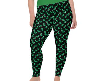 T-Rex Dinosaur Printed Women Leggings, Plus Size Sports Activewear Leggings, Premium Yoga Workout Gym Exercise Leggings, T-Rex Lover Gift