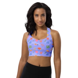 Under the Sea Sports Bra, Ocean Nautical Sports Bra, Yoga Fitness Bra, Workout Bra, Sea Animal, All Over Print Women Activewear Gifts