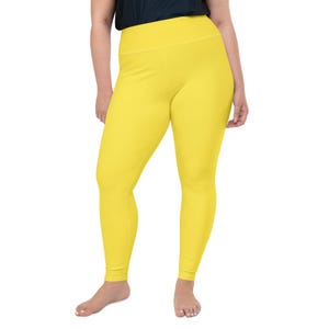 Solid Bright Yellow Leggings for Women, Plus Size Gym Leggings, Fitness Workout Yoga Pants, Soft Exercise Running Leggings, Gym Gift For Her