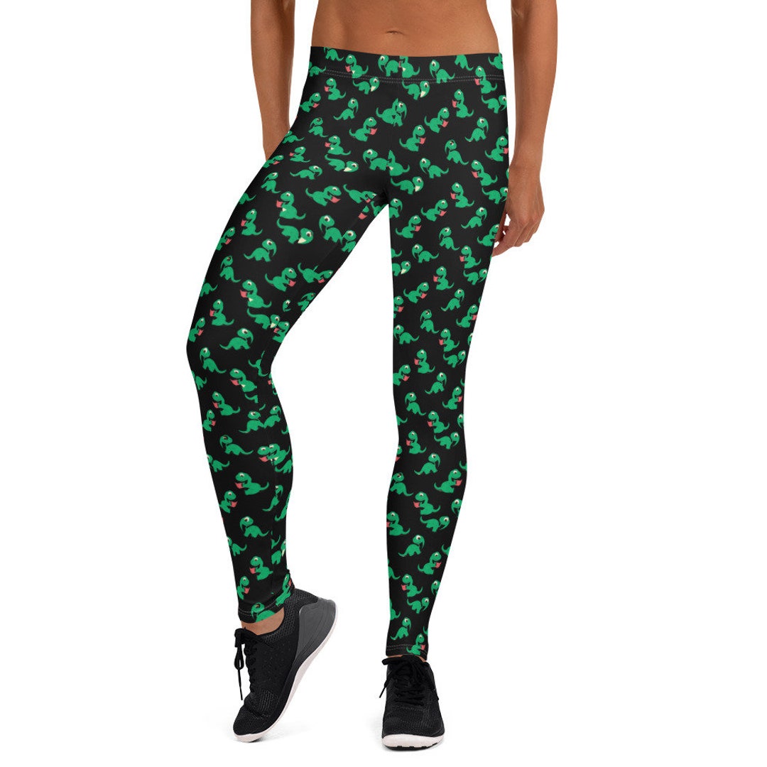 Dinosaur Leggings, Trex Dino Leggings, Plus Size Leggings, Yoga