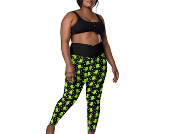 T-Rex Dino Monster Printed High-Waist Leggings, 2XS-6X, Gifts for Her, All Over Print Cute Animal Leggings, Plus Size Leggings with Pockets