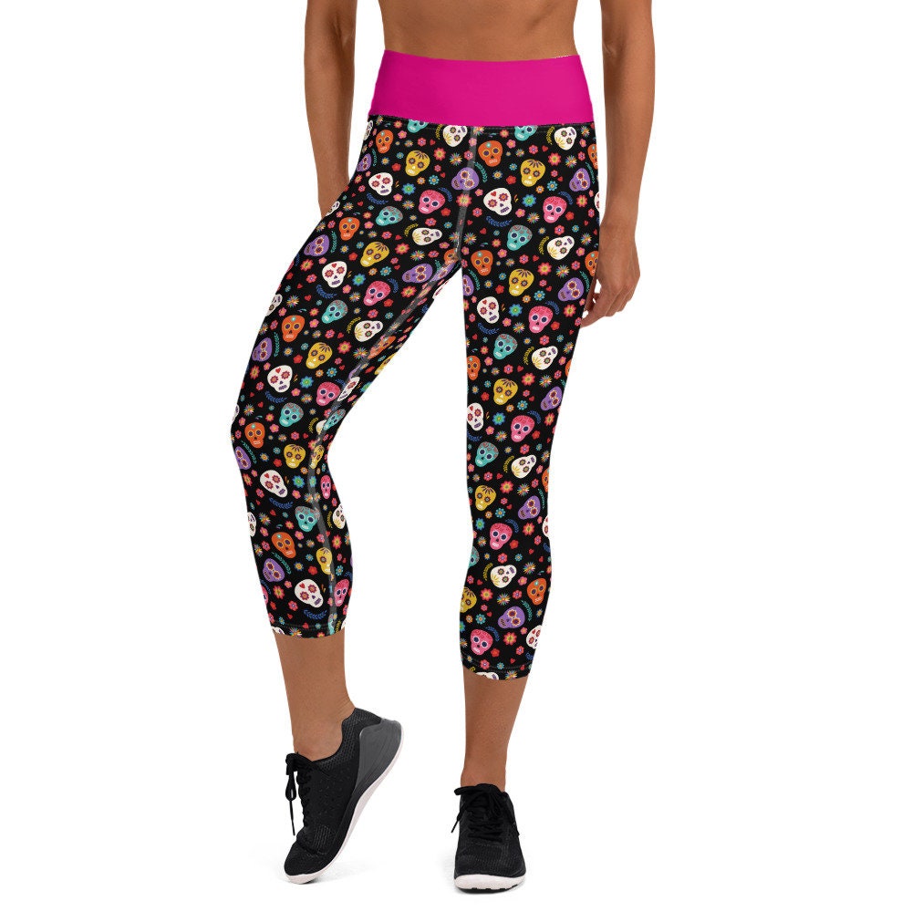 Women's Red Day Of The Dead Skulls High-waisted Yoga Leggings