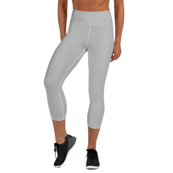 Leggings à motifs gris argent massif, leggings Capri de yoga taille haute, pantalons d’entraînement de fitness imprimés partout, cadeaux de vêtements de sport gris argenté