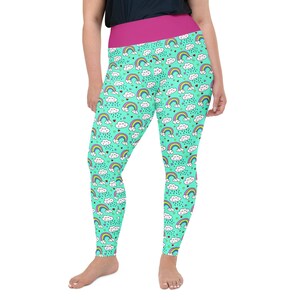 Umbrellas Clouds Rainbows Printed Women Leggings, Soft Comfy Gym Exercise Leggings, Yoga Workout Pants, Women Activewear, Plus Size, Gift