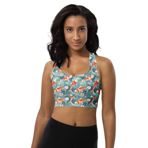 Koi Fish Animal Printed Sports Bra, Women Activewear, Gym Fitness Bra, Exercise Bra, All over Print Athletic Bra, Koi Fish Lover Gift