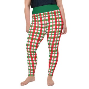 Tartan Christmas Leggings, Red Plaid Green Plaid Leggings, Christmas Plaid  Stretch Pants, Womens Leggings, Plus Size Leggings 
