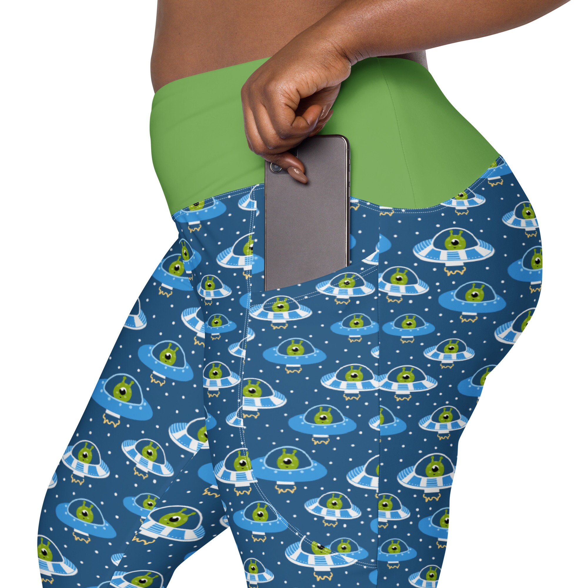 Aliens UFO Leggings for Women, Plus Size Sci Fi Martians Workout ...