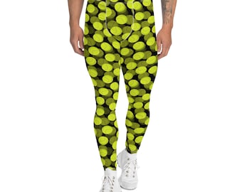 Tennis Printed Men's Leggings, Sports Leggings, Soft Comfy Stretch Leggings, Yoga Workout Pants, Gym Exercise Leggings, Men's Activewear