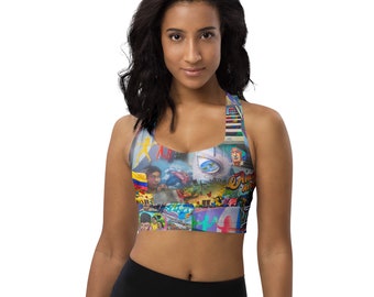 Abstract Street Art Printed Sports Bra, Sexy Sports Bra, Artwork Patterned Bra, All Over Print Training Bra, Yoga Workout Bra, Sportswear