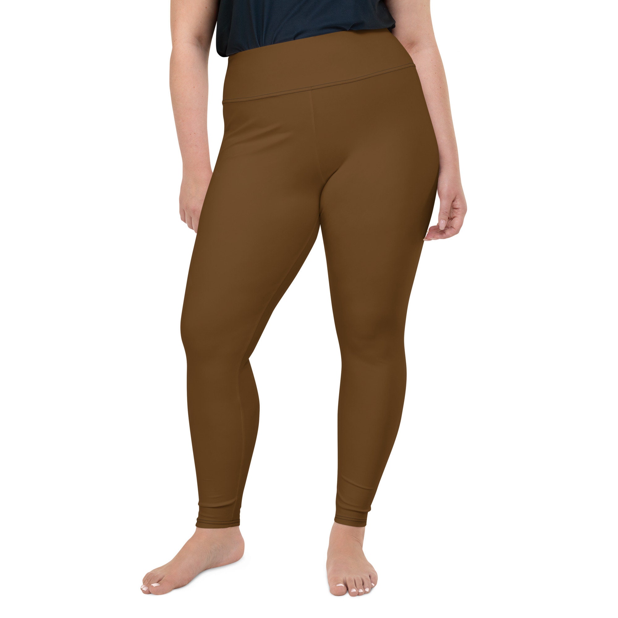 Solid Brown Leggings, Plain Brown Leggings, Plus Size Leggings