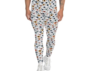 Eyeballs Printed Men's Leggings, Unique Plus Size Comfy Novelty Streetwear Leggings, Men's Activewear, All Over Print Eye Patterned Leggings