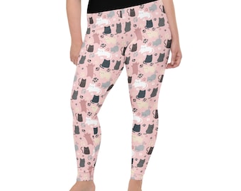 Kitty Cats Printed Women Leggings, Cat Lover Gifts, Cat Mom Gift, Kitten AOP Streetwear Leggings, Yoga Pant, Gym Workout Leggings, Plus Size