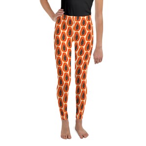 Papaya Fruit Printed Leggings for Kids/Youth, Kids Foodie Tights, Children Leggings, All Over Print Soft Stretch Girls Leggings, Girls Gift