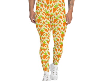 Carrots Veggie Food Printed Leggings for Men, Men's Activewear, Plus Size Yoga Workout Leggings, Streetwear Leggings, Vegan Gift for Him