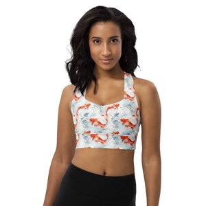Koi Fish Animal Printed Sports Bra, Women Activewear, Gym Fitness Bra, Exercise Bra, All over Print Athletic Bra, Koi Fish Lover Gift s
