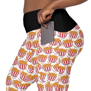 Fried Chicken Food Printed Leggings for Women, Stylish Foodie Workout Leggings, High Waist Plus Size Yoga Pants, Soft Stretchy Gym Leggings