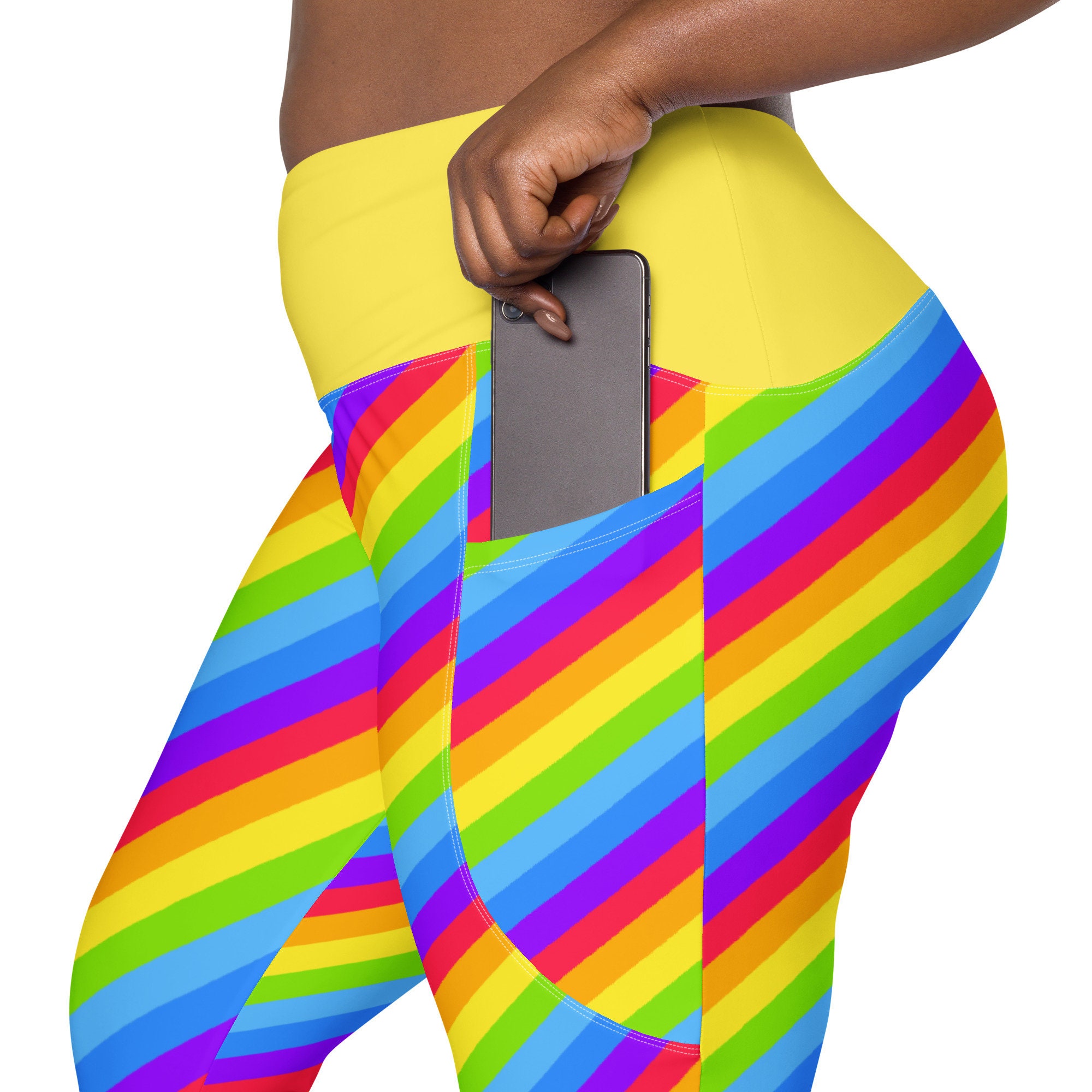 Gay Pride Rainbow Leggings With Pockets Inclusive Philadelphia Pride Flag  Black Brown BIPOC 