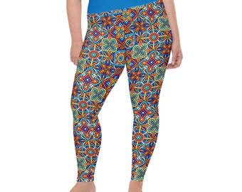 Mosaic Tiles Printed Women Leggings, Gift, All Over Print, Gym Workout Fitness Plus Size Leggings, Unique Yoga Pants, Womens Activewear