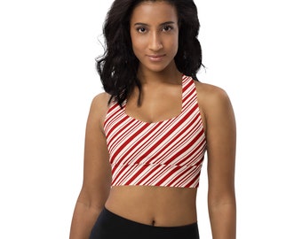 Candy Cane Striped Sports Bra, Christmas Bra, Women Activewear, Fitness Exercise Bra, All over Print Athletic Bra, Comfort Bra,Yoga Clothing