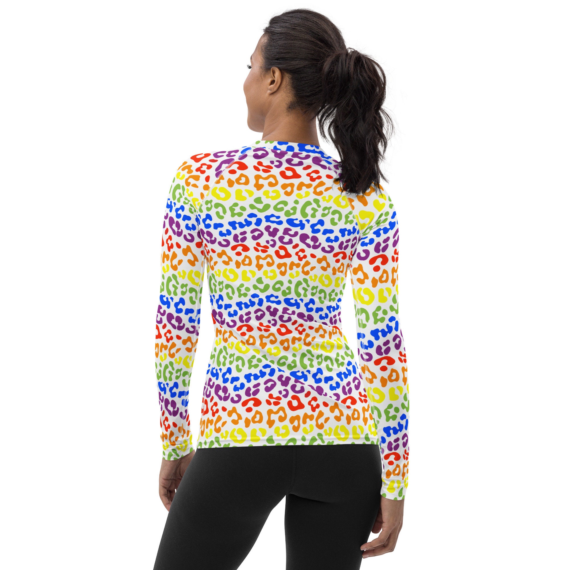 Rainbow Cheetah Printed Womens Rash Guard, Leopard Spotted Swim Surf ...