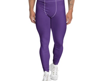 Solid Royal Purple Printed Mens Leggings, Gym Workout Leggings, Exercise Fitness Leggings, All Over Print Gym Wear, Activewear, Gift for Him