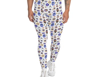 Eyeballs Printed Men's Leggings, Unique Plus Size Comfy Novelty Streetwear Leggings, Men's Activewear, All Over Print Eye Patterned Leggings