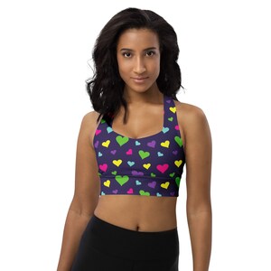 Colorful Hearts Sports Bra for Women, Valentines Printed Women Bra, Training Bra, Exercise Bra, Yoga SSport Bra, Athletic Fitness Bra, Gifts