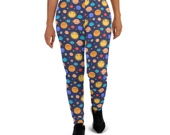 Planets Solar System Printed Jogger Sweatpants for Women, Universe Galaxy Yoga Pant Leggings, Celestial Exercise Lounge Pant, Astronomy Gift