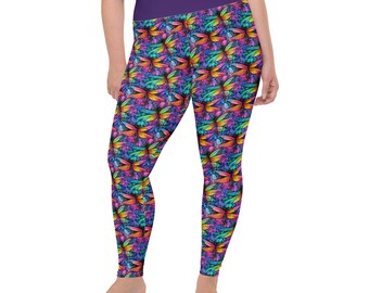 Dragonflies Printed Women Leggings, Soft Comfy Gym Exercise Leggings, Yoga Workout Pants, Women Activewear, Plus Size, Dragonfly Gifts