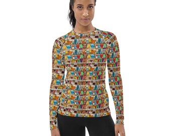 Cocktail Party Printed Women's Rash Guard, Unique Jiu Jitsu BJJ MMA Rash Guard, Athletic Gym Workout Rash Guard, Outdoor Crossfit Rash Guard