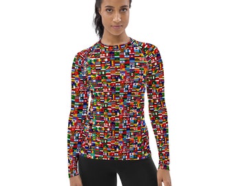 World Flags Women Rash Guard | Strong Women Rash Guard | Jiu Jitsu BJJ Rash Guard | Flag Printed Rash Guard | Women Fitness Activewear