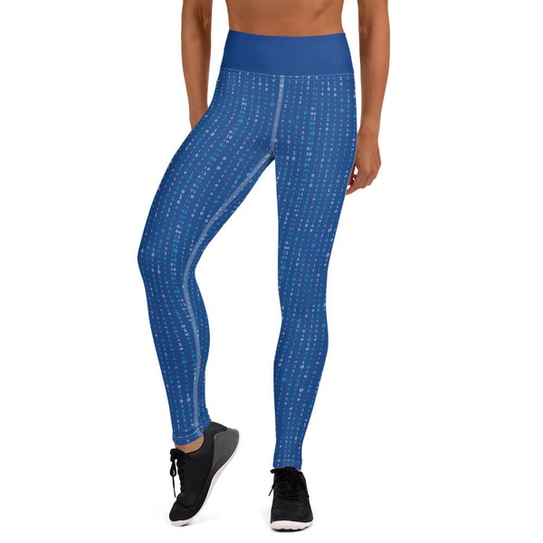 Get Out of the Matrix Pattern Leggings, High Waist Yoga Leggings, Soft Stretchy Fitness Workout Pants, Coding Numbers Printed Yoga Leggings