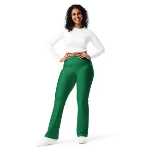Solid Jewel Green Printed Flare Legging Pants for Women, All Over Print Comfy Cozy High Waist Leggings, Plus Size Gym Yoga Workout Leggings