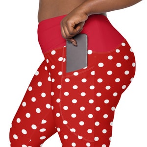 Polka Dots Printed Leggings, All Over Print Soft Stretch Leggings with Pockets, High Waist Plus Size Leggings, Unique Comfy Leggings, Gifts