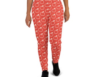 An Apple a Day Fruit Printed Joggers, Foodie Jogger Sweatpants, Healthy Snack Food Joggers for Women, Yoga Pant Leggings, Foodie Vegan Gift