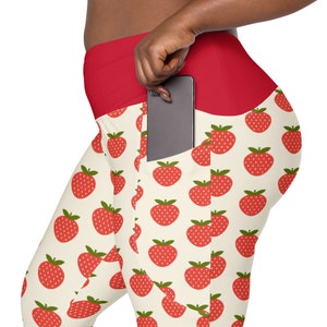 Strawberry Fruit Leggings for Women, Stylish Workout Leggings, High Waist Yoga Pants, Soft Stretchy Gym Leggings, Foodie Gift, Plus Size