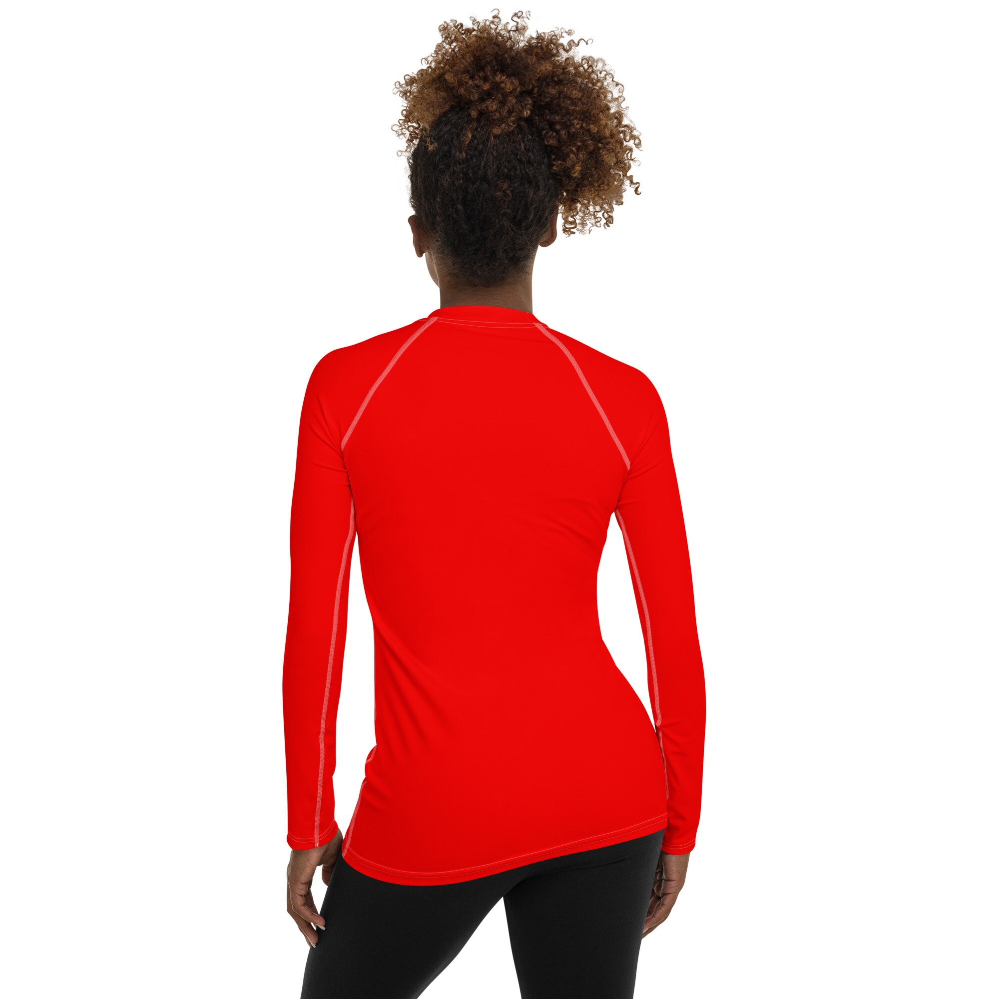 Solid Bright Neon Red Rash Guard, Swim Surf Shirt, Long Sleeve Fitness ...