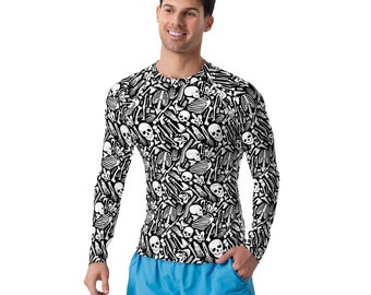 Anatomy Science Men's Rash Guard, Skeleton Bones Long Sleeve Fitness Rash Guard, Jiu Jitsu BJJ MMA Rash Guard, Anatomy Lover Gifts for Him