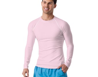 Solid Light Pastel Pink Men's Rash Guard, Jiu Jitsu MMA Rash Guard, Men's Activewear, Yoga Gym Fitness Workout Rash Guard, Gift for Him