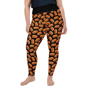 Hot Dogs Food Printed Leggings for Women, Gym Workout Leggings, Yoga Pants, Exercise Leggings, Foodie Gift, Plus Size Leggings, Food Lover