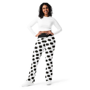 Kitty Cats Printed Flared Legging Pants for Women, Crazy Cat Lady Pants, Cat Owner Cat Mom Cat Lover Gift for Her, High Waist Kitten Legging