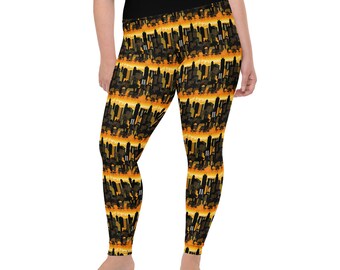City Night Skyline Printed Women Leggings, Gift, All Over Print Gym Workout Fitness Plus Size Leggings, Unique Yoga Pants, Womens Activewear
